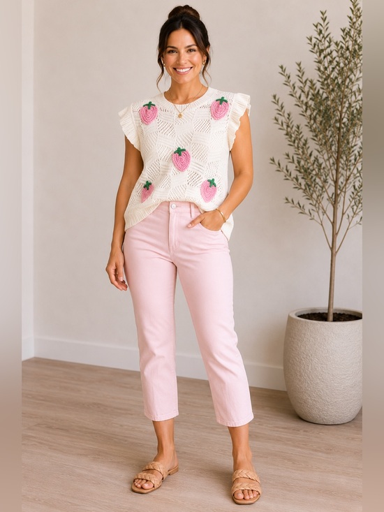debut Sweaters - Debut Strawberry Crochet Sweater Vest M/L 100% Cotton